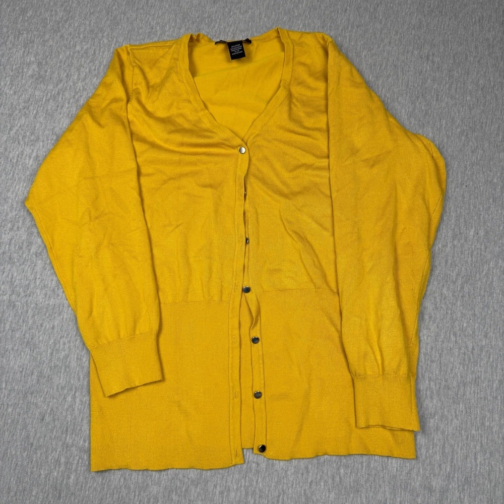 Ashley Stewart Mustard Yellow V-Neck Button Front Cardigan Sweater Size 18/20